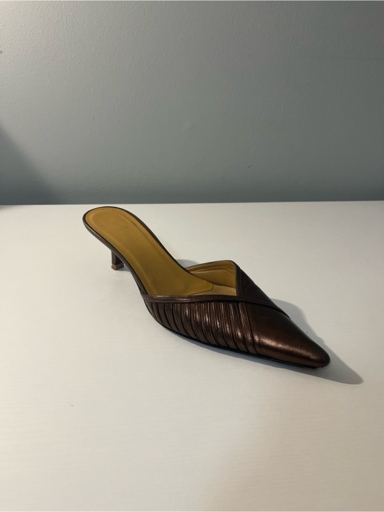 Giuseppe Zanotti Shoes - Giuseppe Zanotti bronzed Brown Pointed Leather Slip-On Mule with marbled heels